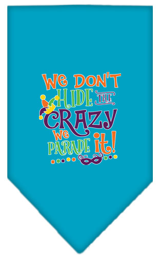 We Don't Hide the Crazy Screen Print Mardi Gras Bandana Turquoise Large